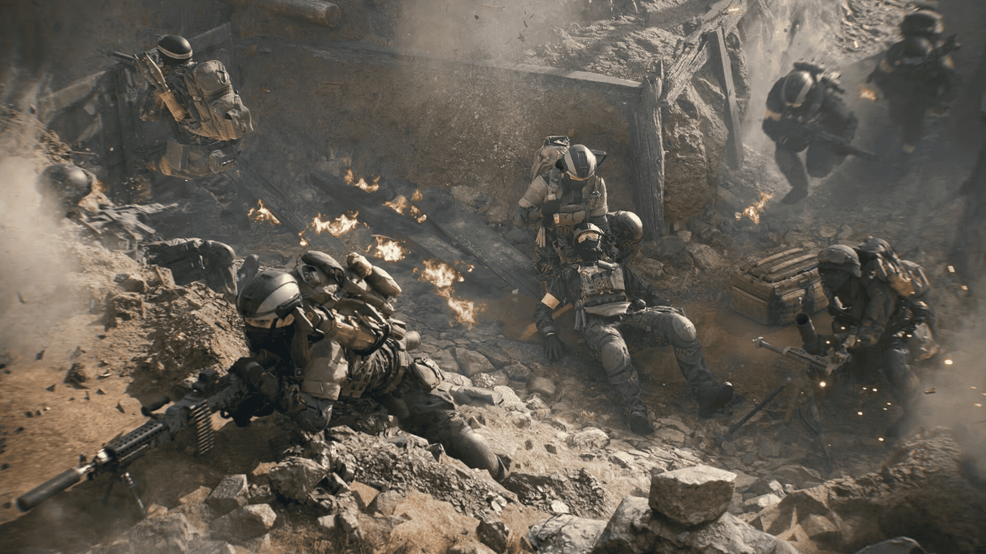 Battlefield 6 soldiers in a ditch