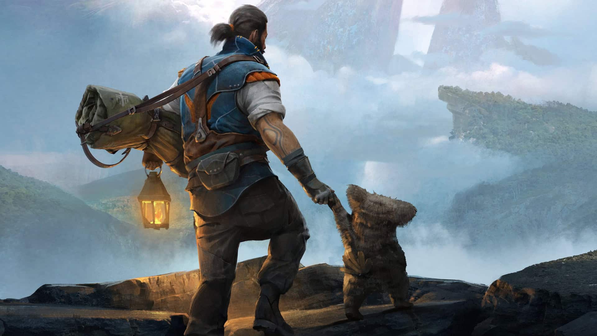 Highguard farewell artwork showing a character facing away from the camera, holding a furry creature's hand