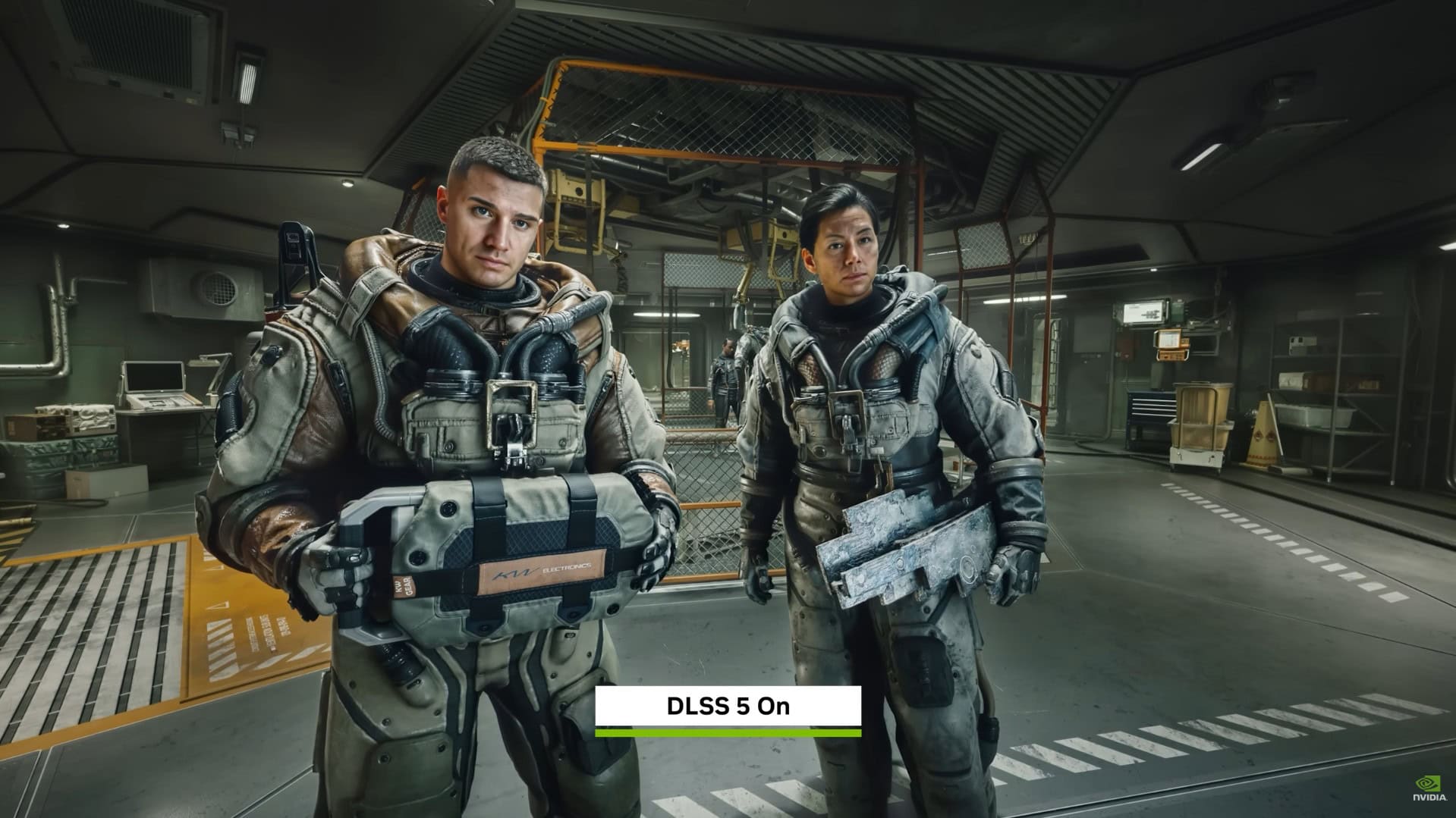 Two people in spacesuits from Starfield staring into the camera