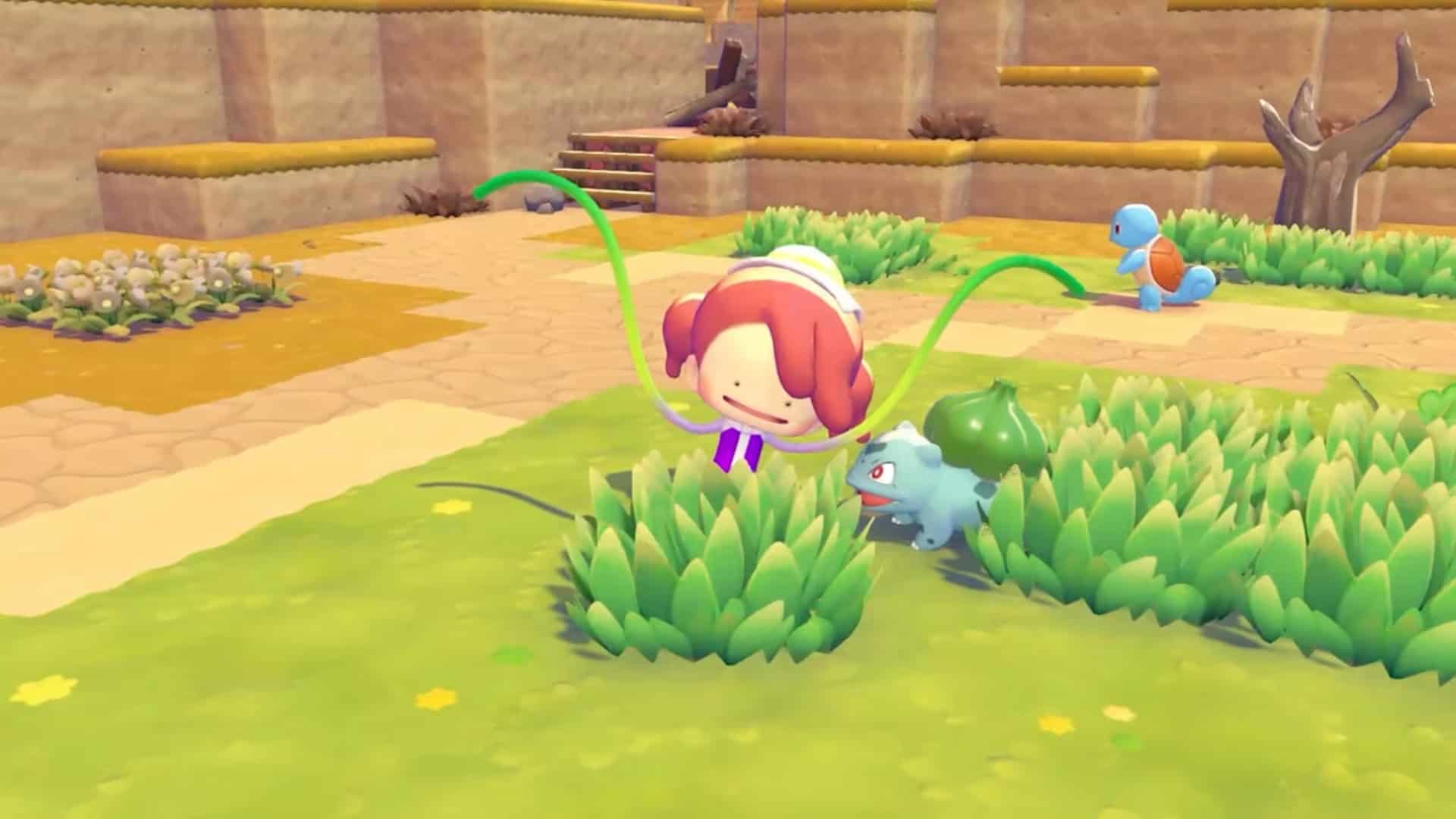 A transformed Ditto turns its arms into vines to magically create grassy areas to attract more Pokemon to the area. 
