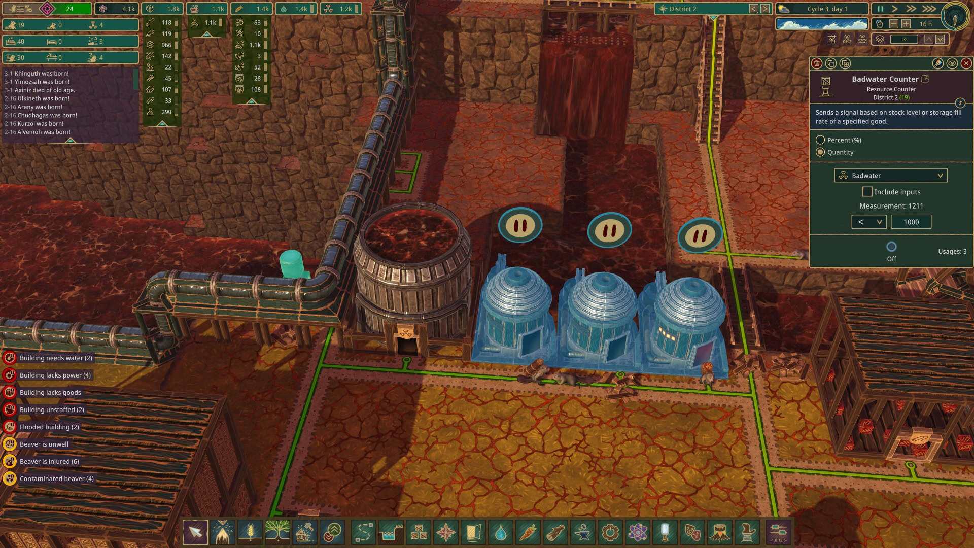 Three Badwater pumps, paused due to storage for badwater being filled