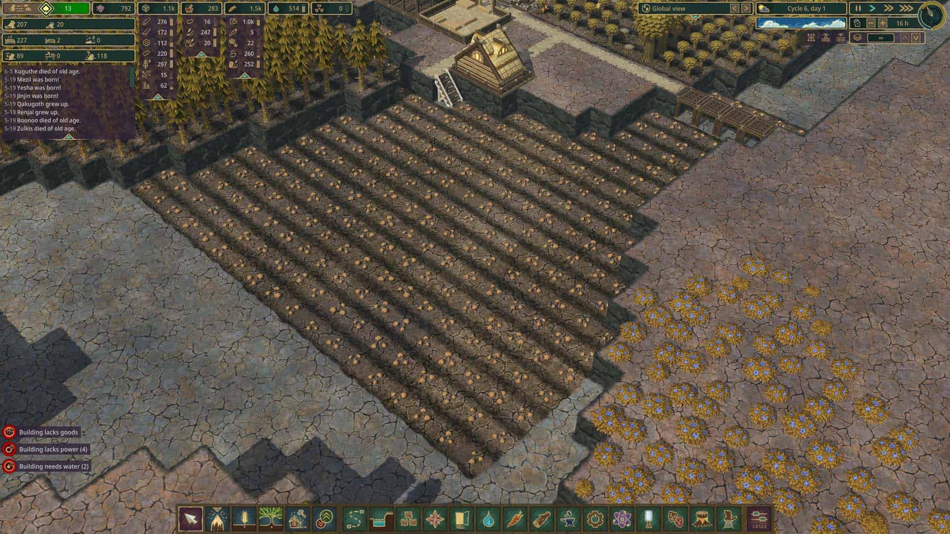 A dried field of spadderdock in Timberborn.
