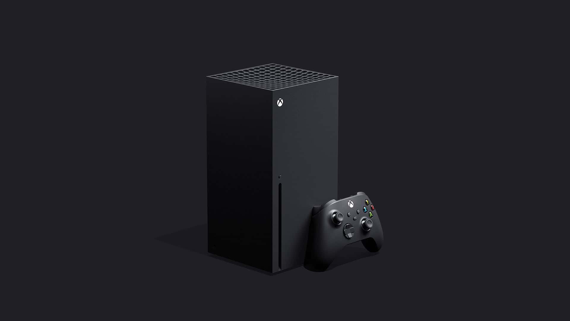 Xbox Series X console and controller on a gray background