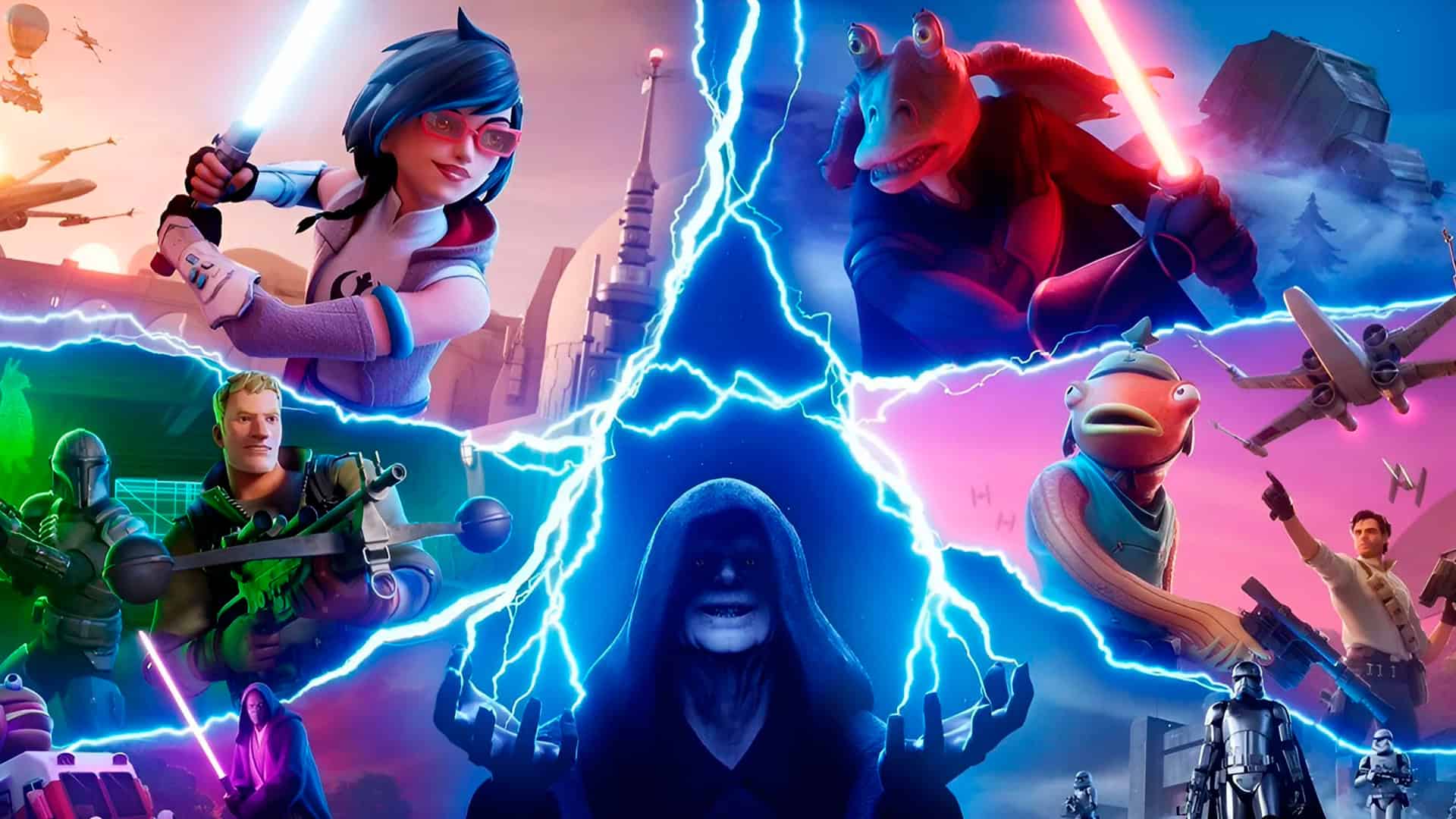 A promotional image of the Star Wars Galactic Battle crossover in Fortnite