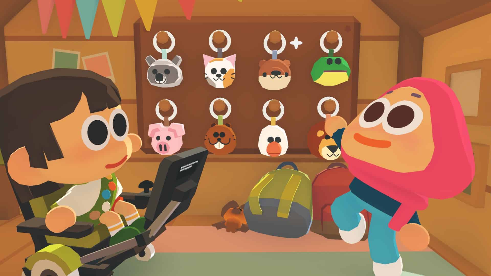 Penny and the player character happy next to Penny's charm collection