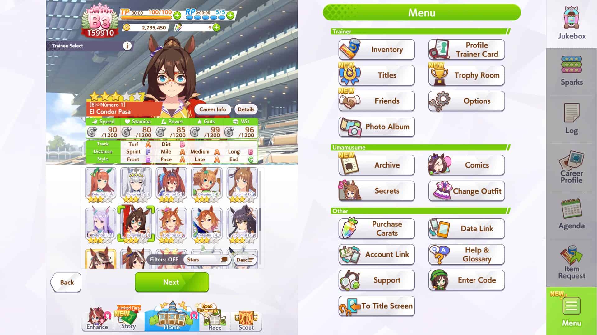 El Condor Pasa is a recommended Umamusume for Aries Cup.