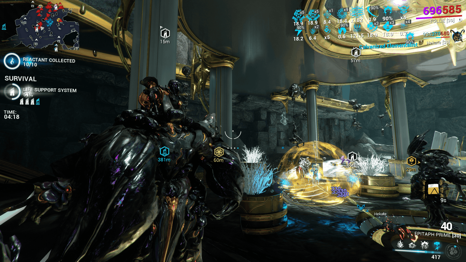 Follie watches as enemies are lifted into the air via balloons after casting Plein Air.
