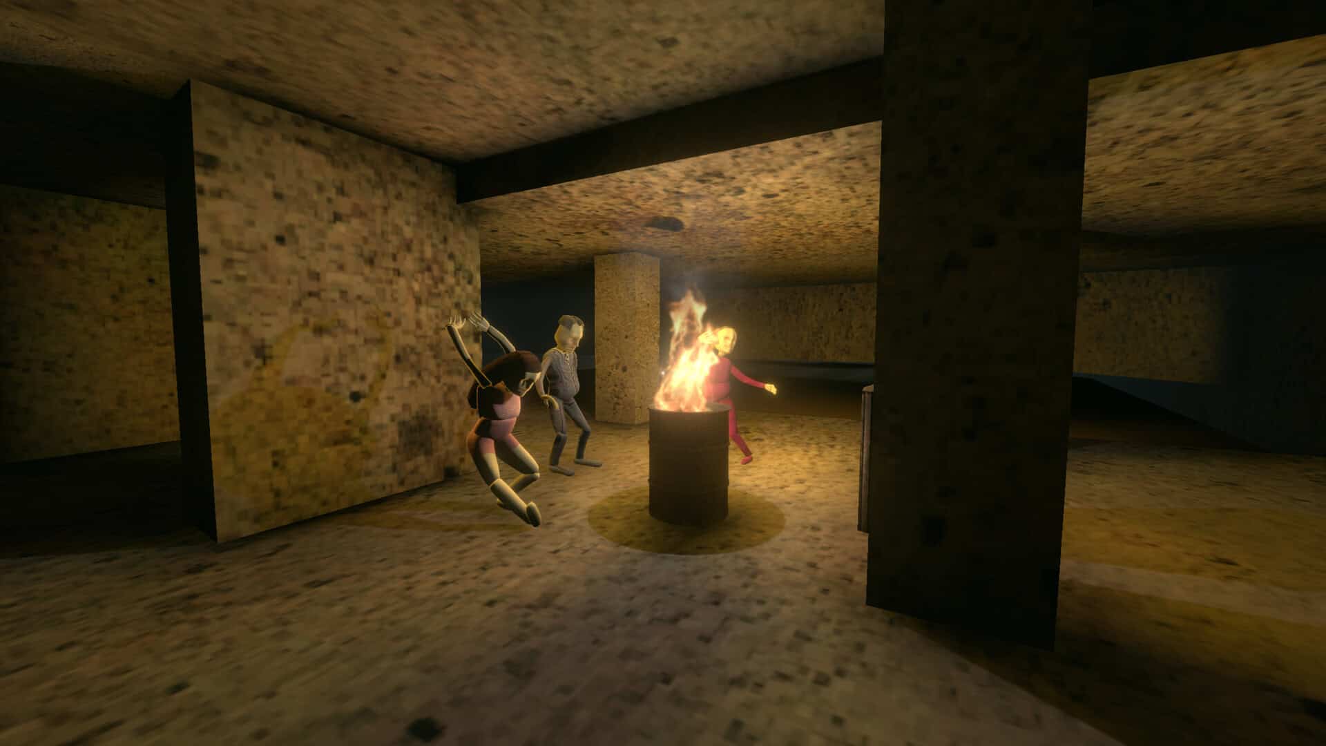 A trash fire surrounded by dancers
