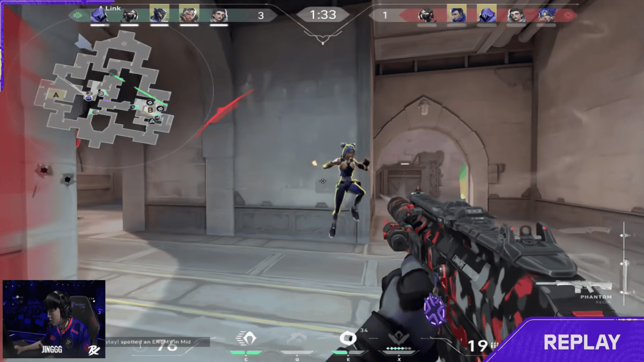 Screenshot of esports player Dambi bunny hopping on Neon