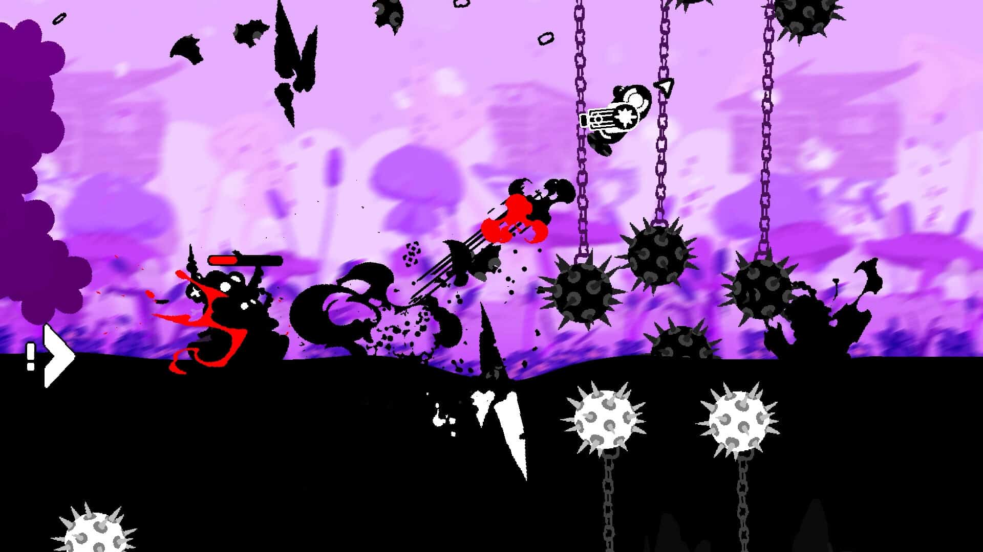 A gunboat shooting enemies on a purple background.