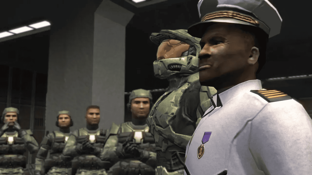 Master Chief standing alongside other soldiers