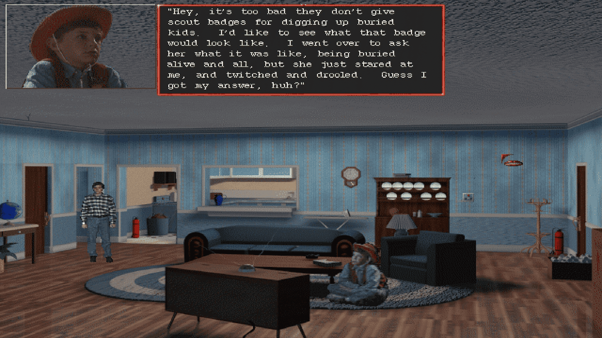 Harvester screenshot with cowboy hat boy talking