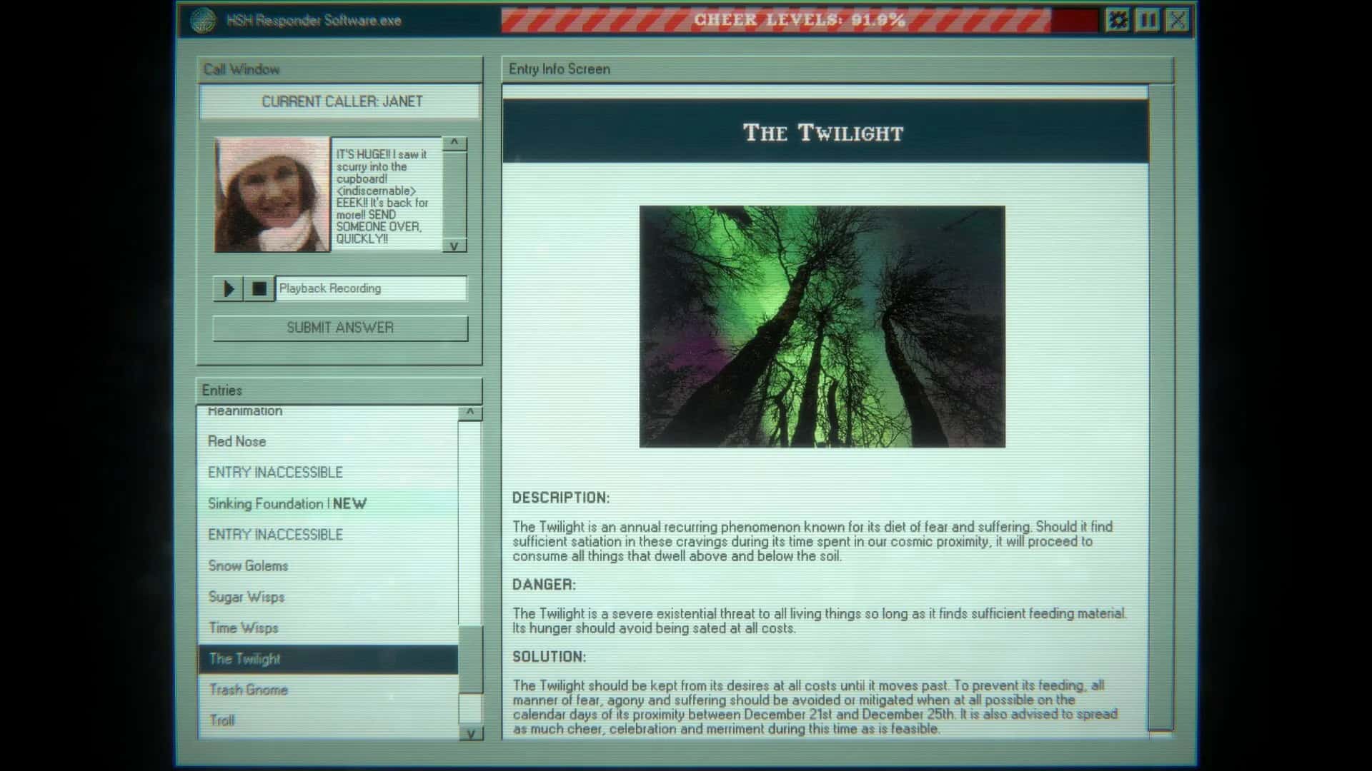 An old school computer screen showing reaching evil hands