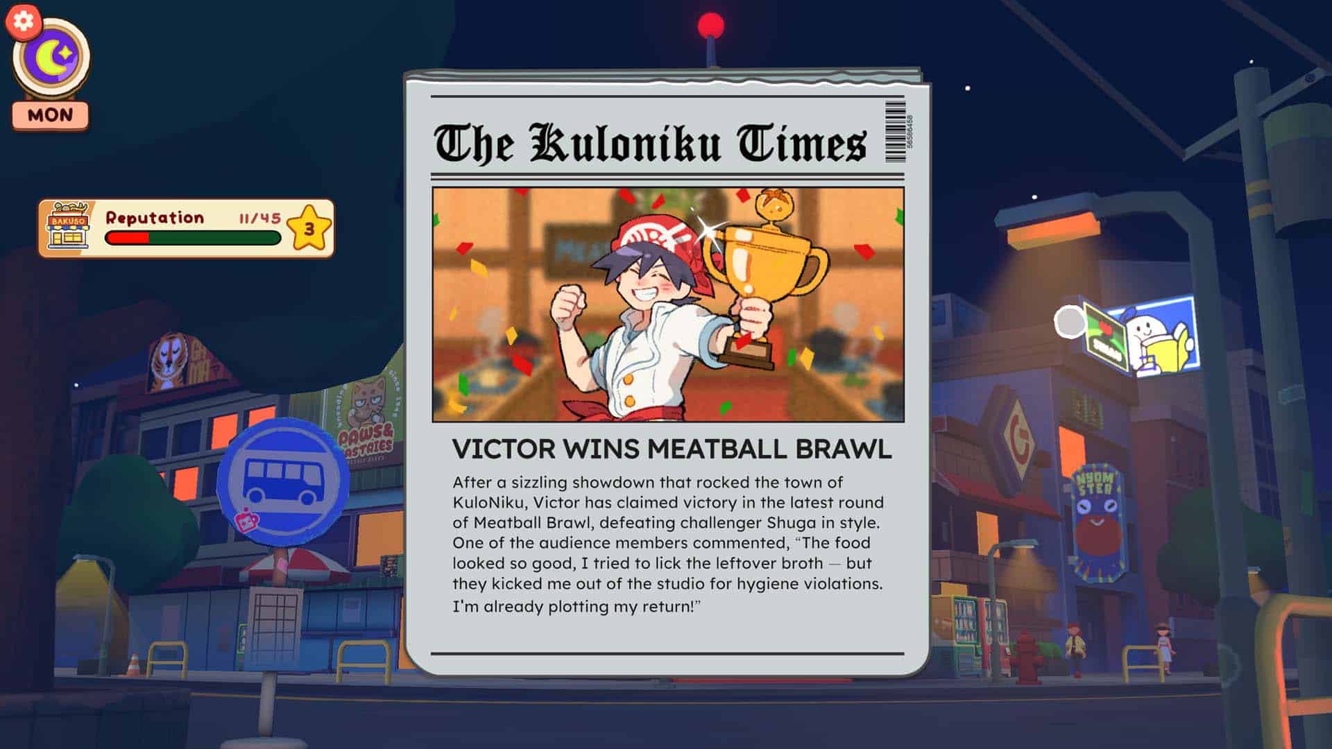 Winning a Meatball Brawl in KuloNiku.