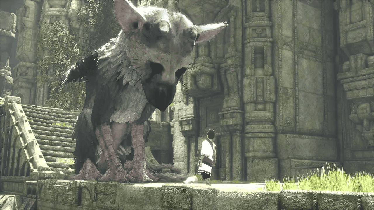 Screenshot from The Last Guardian showing the boy with Trico