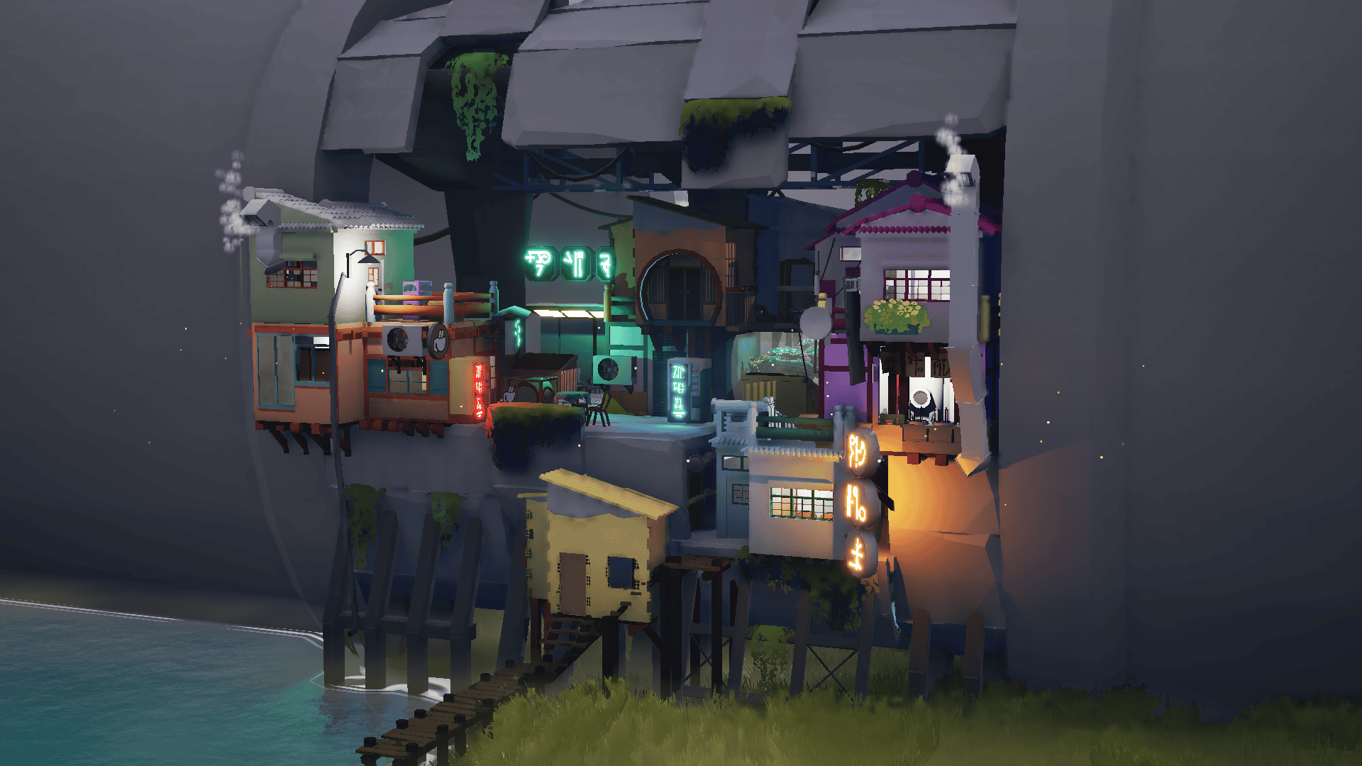A town built into the side of a big pipe.