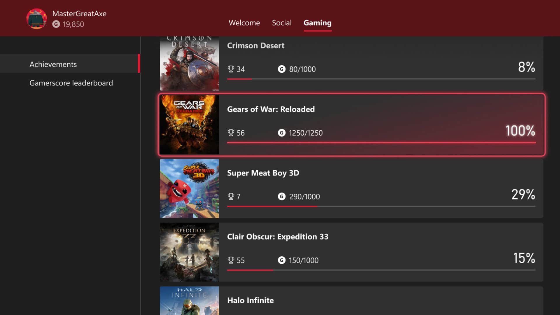 Xbox Achievements Menu