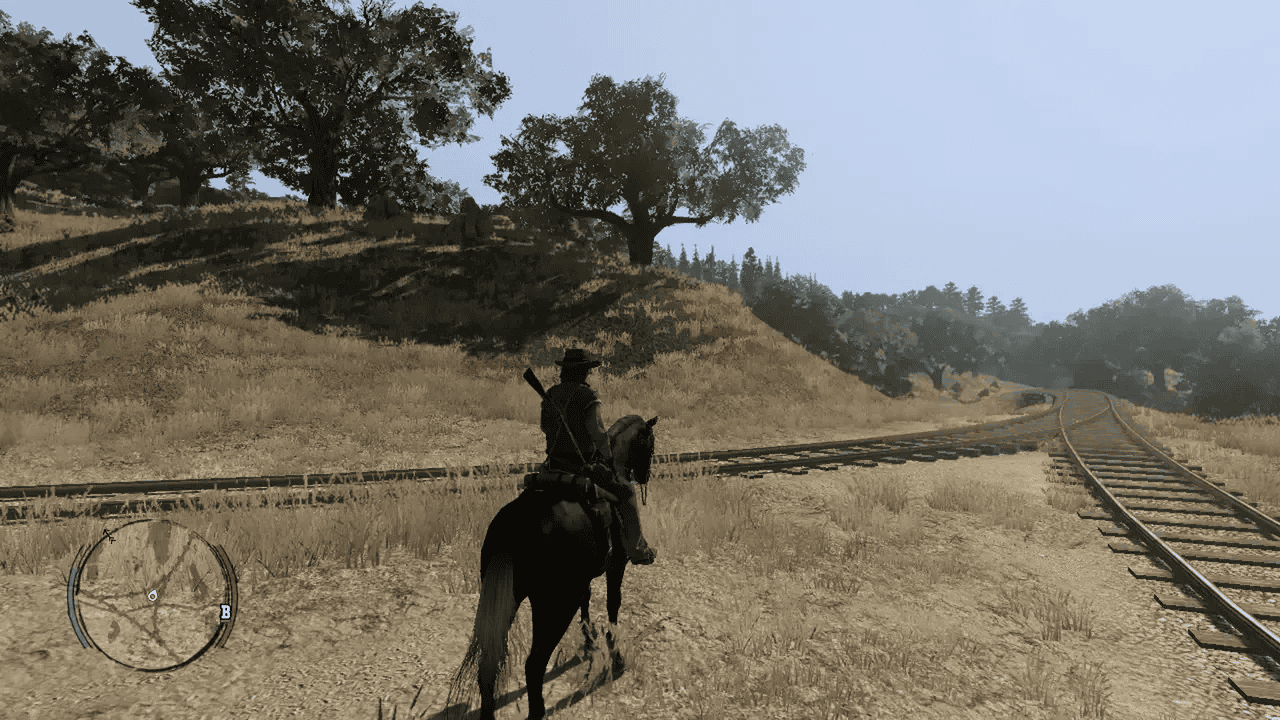 Protagonist of Red Dead Redemption riding a horse