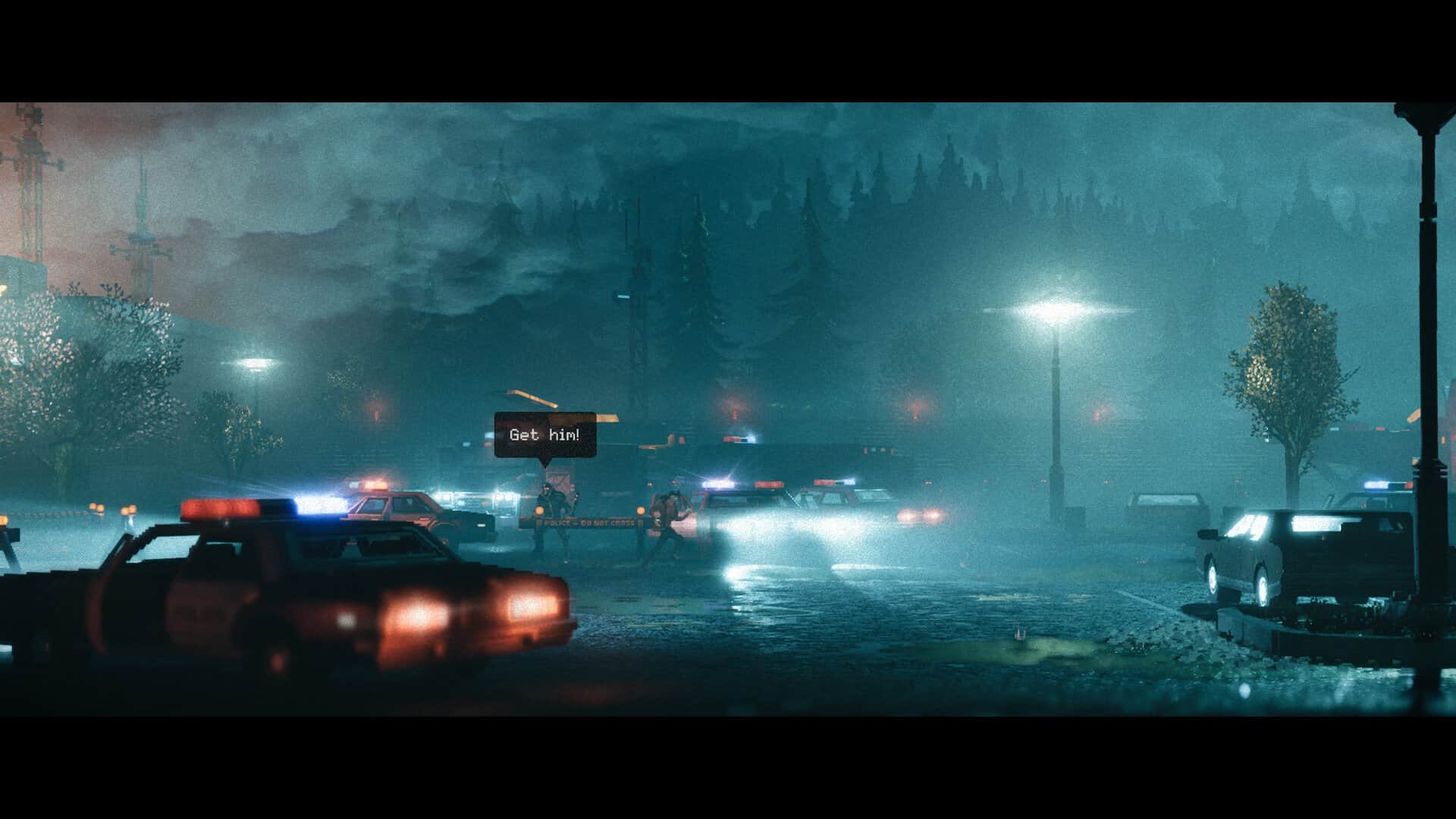 A screenshot of Reach fleeing the police in Replaced.