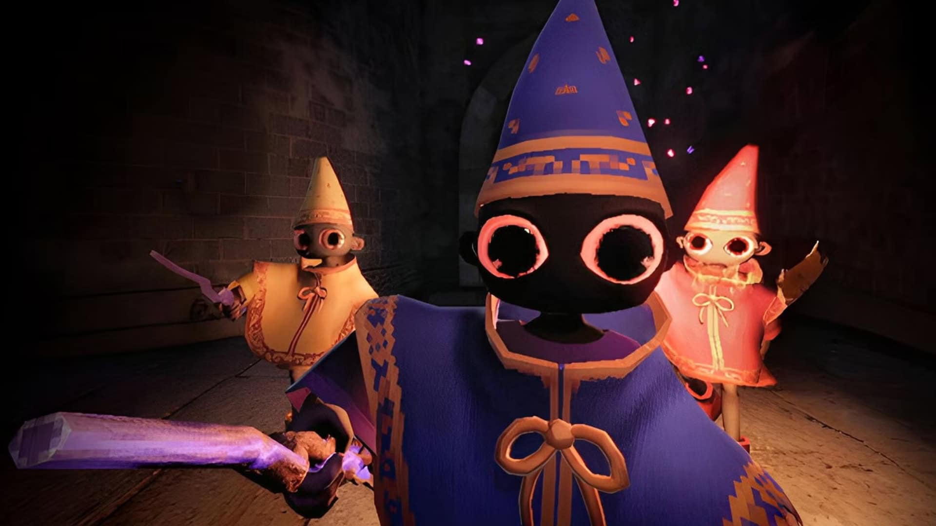 Three little humanoid wizards wielding wands