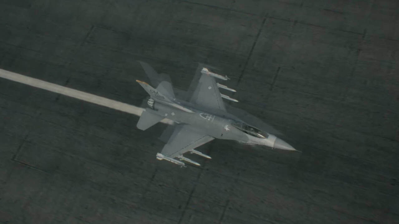 An in-game screenshot from Ace Combat 6 recompile project, showing one of visual glitches that appears in the beta test version