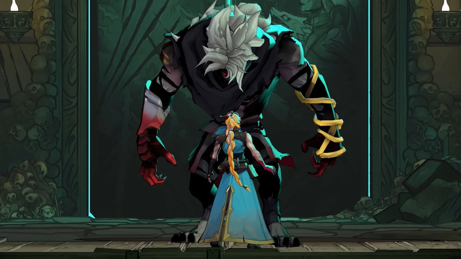 Protagonist of Castlevania: Belmont's Curse standing in front of a big monster
