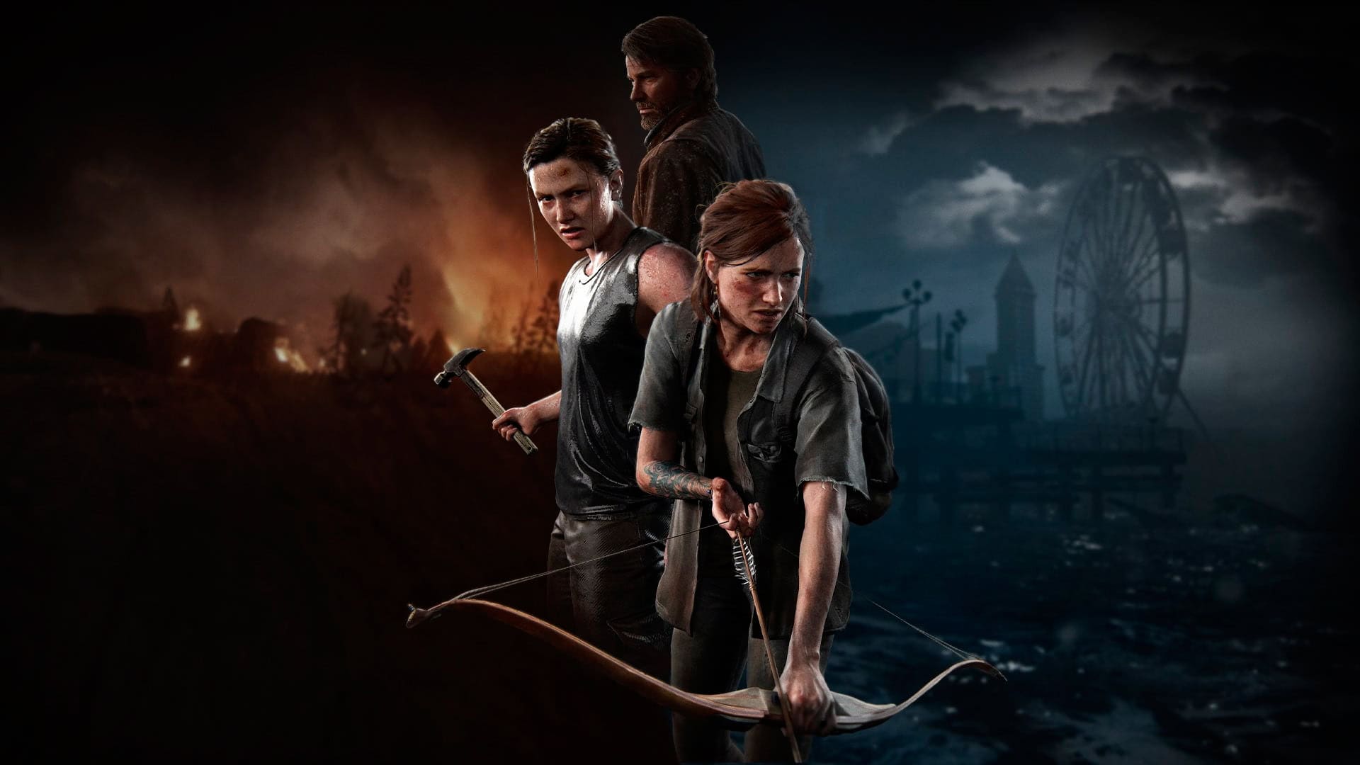 The Last of Us 2 render, showing Ellie, Abby, and Joel