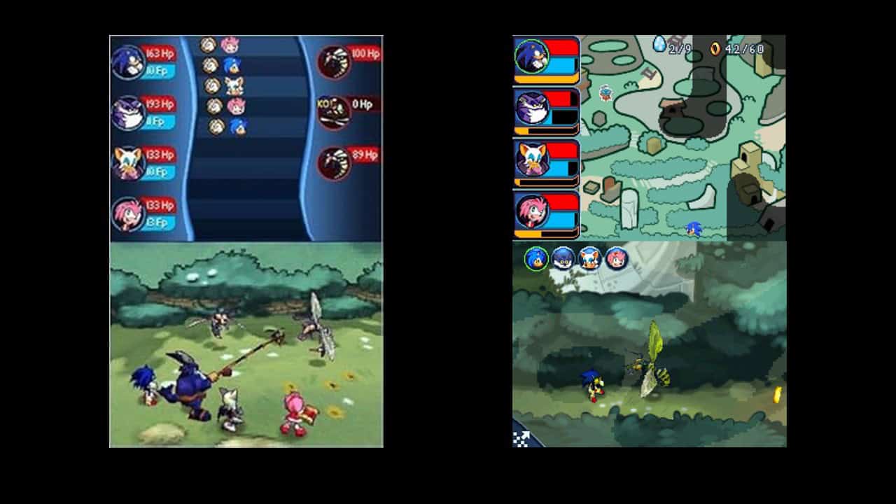 Sonic Chronicles two screenshots on the DS