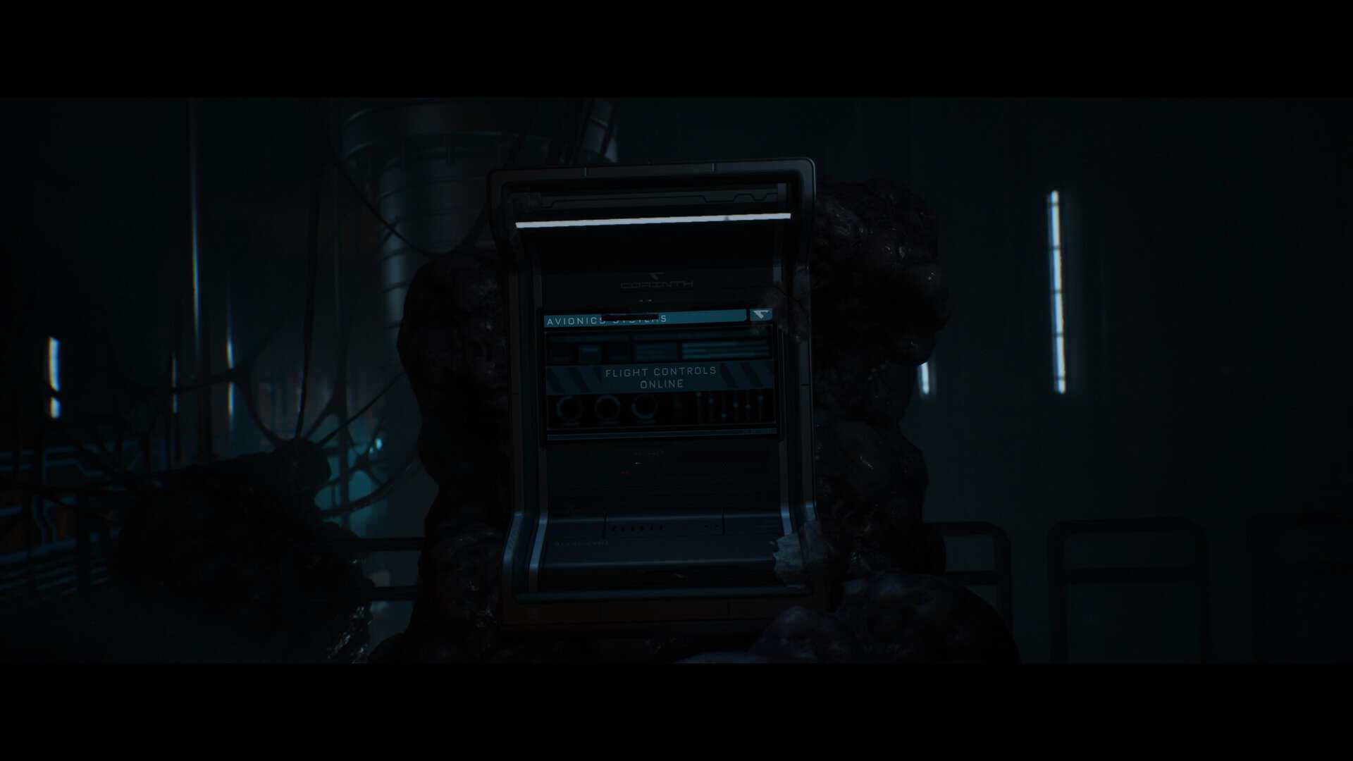 A screenshot of organic growths covering a monitor in Directive 8020.