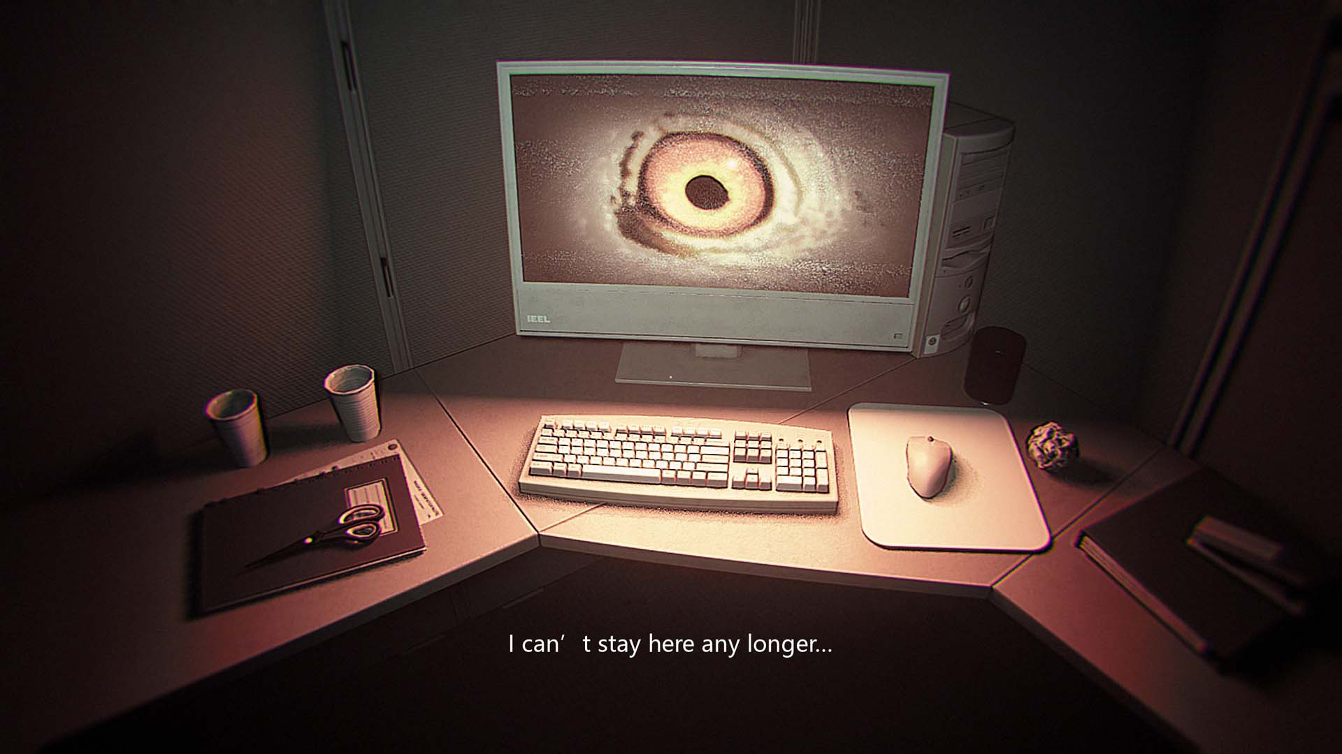 Seeing an eyeball on a computer screen in Dread Neighbor.