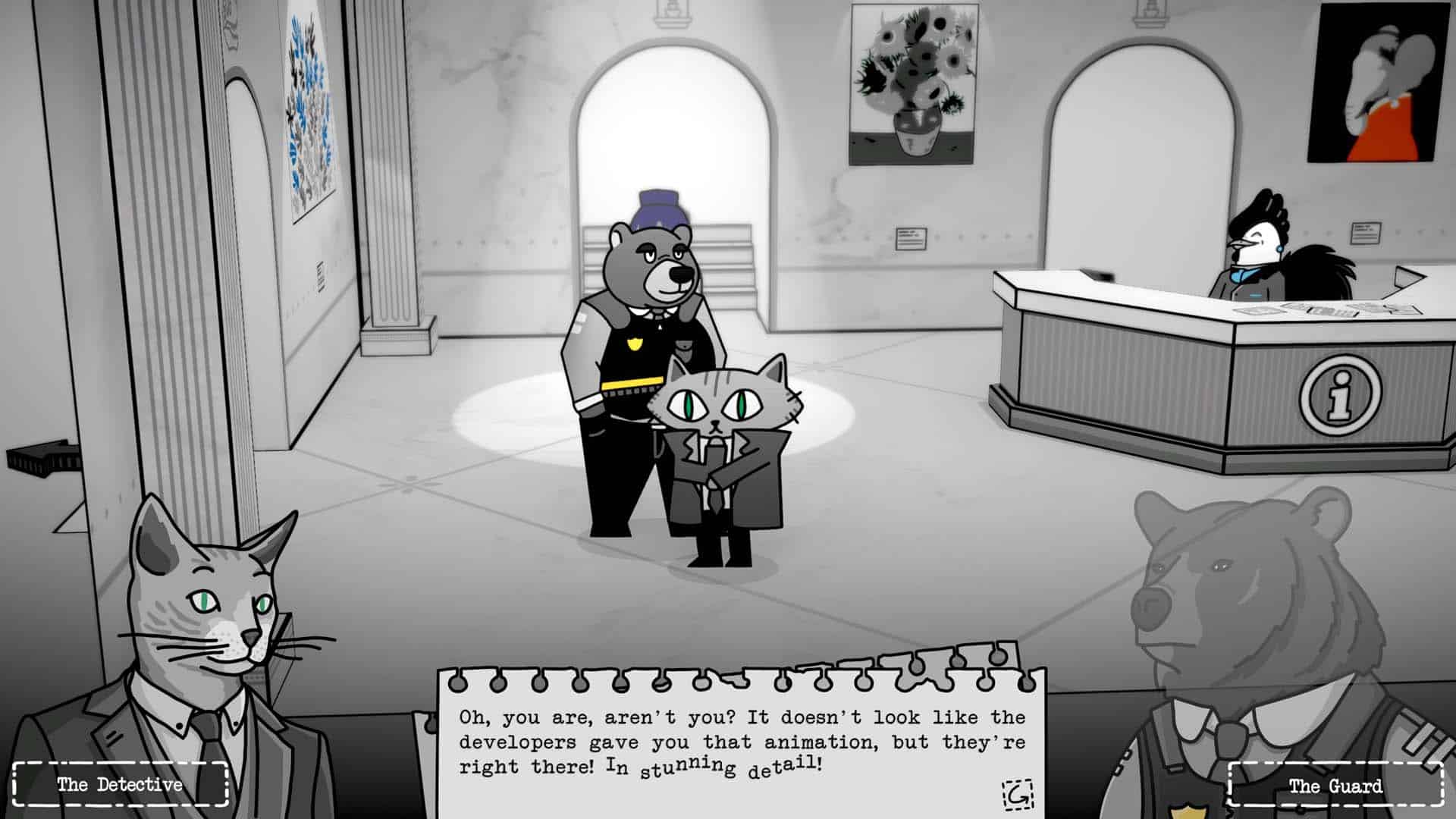 The detective talking to the guard in Feline Forensics and the Meowseum Mystery.
