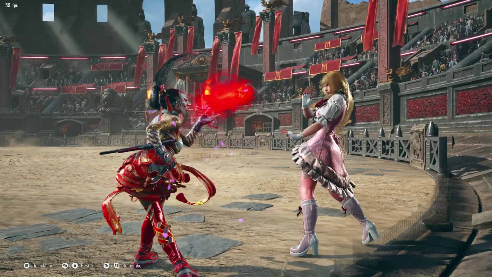 From Katon, Kunimitsu can press 1+2 to do an unblockable attack where she'll blow fire at the opponent.