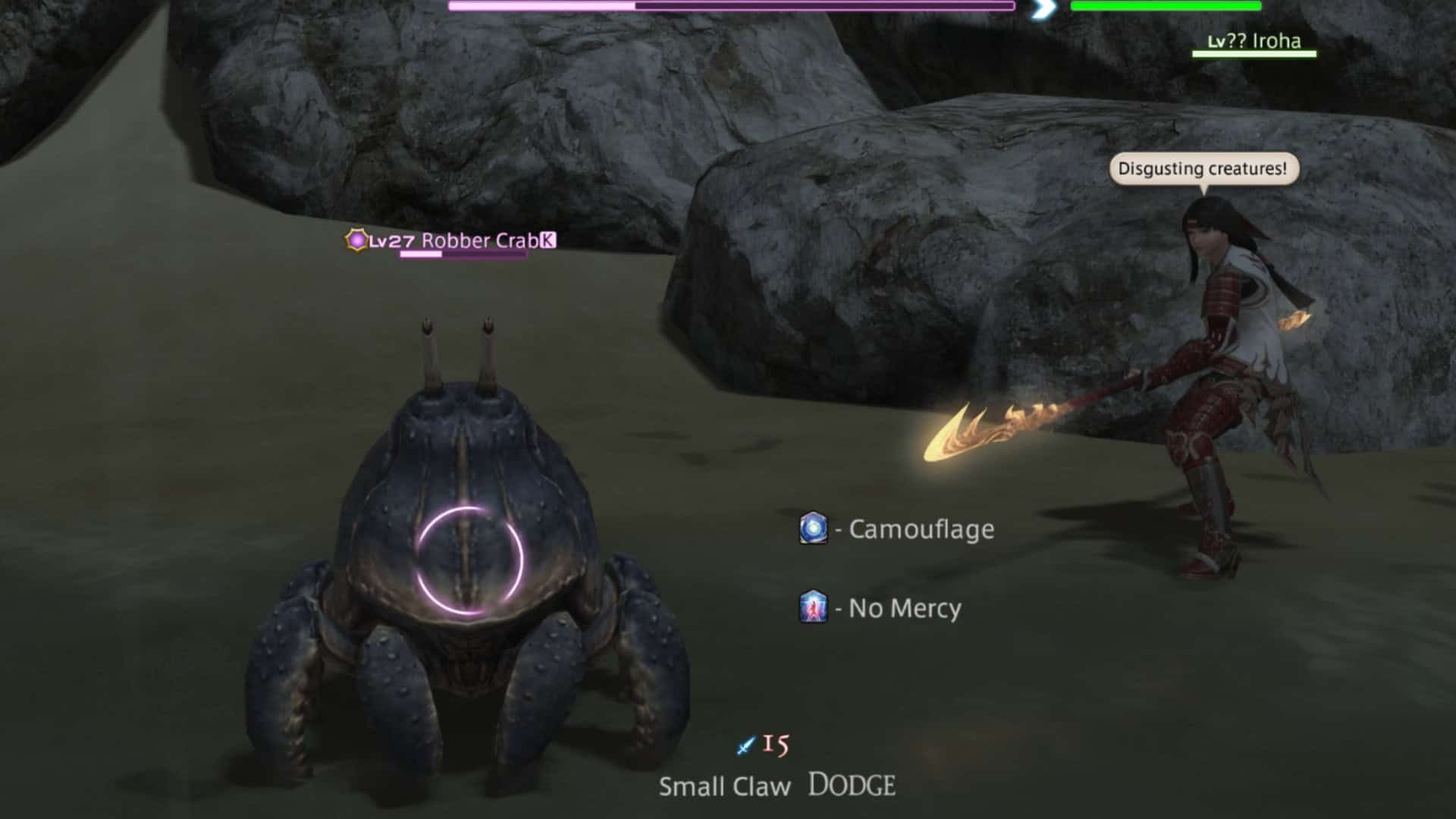 Final Fantasy 14 Iroha attacks enemy. 
