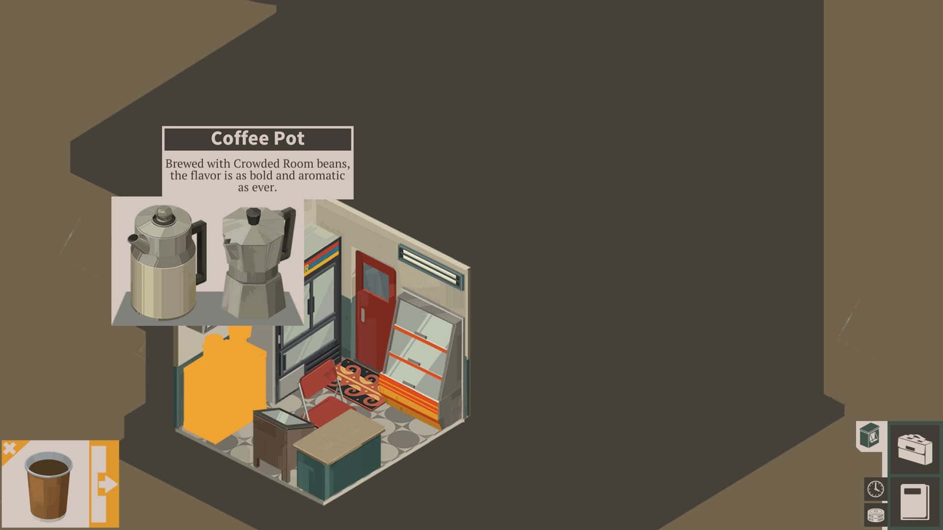 Selecting the coffee pot in NOOK FALL West Town.