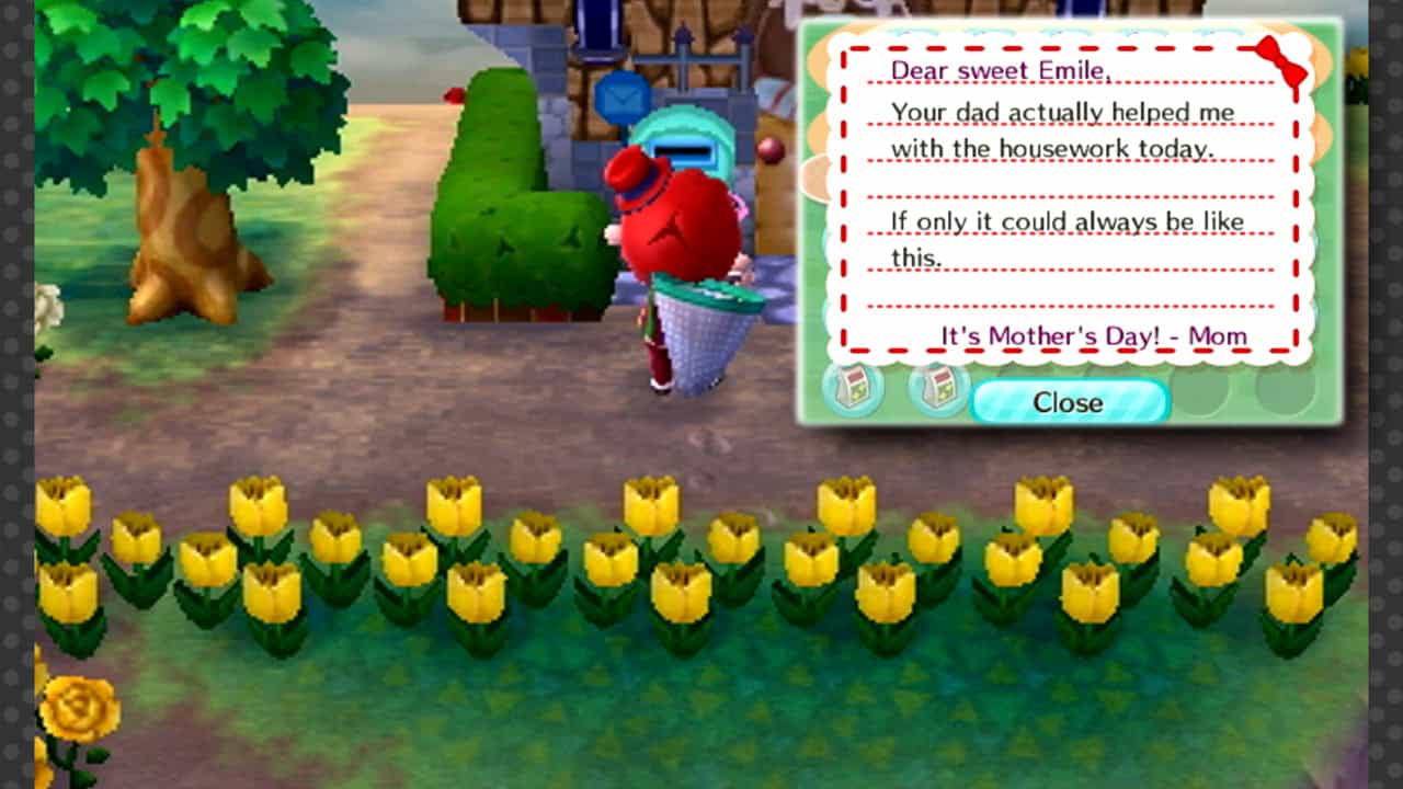 A screenshot of mom's letter from Animal Crossing: New Leaf