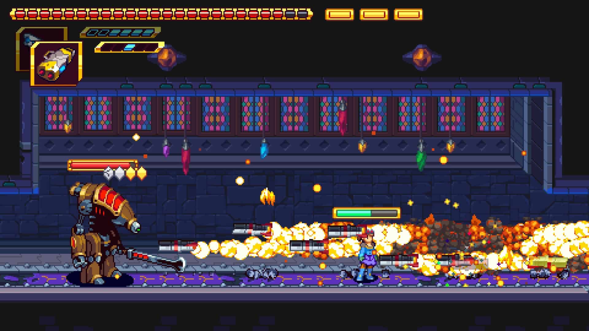 Iris using the rocket launcher weapon with mods to fire an incredible number of rockets at an enemy behind her.