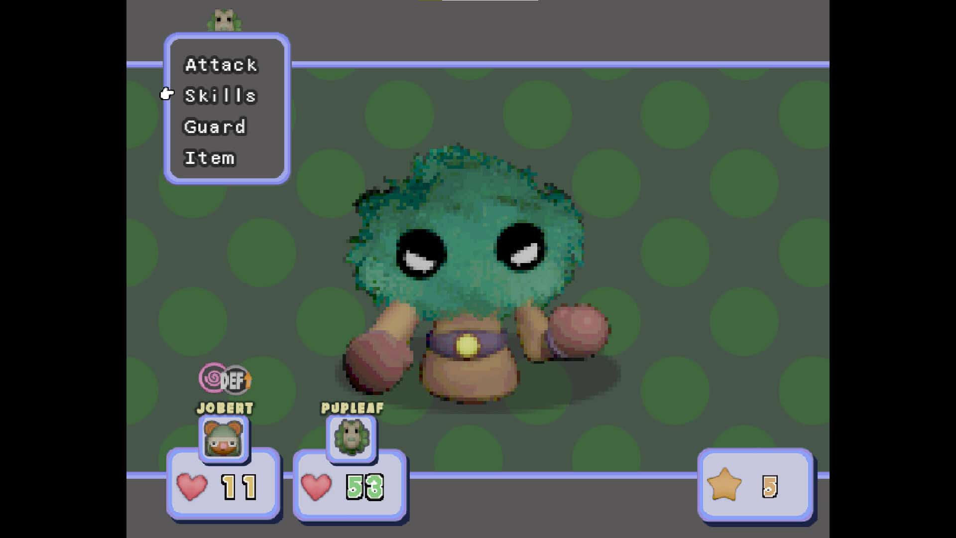 Battle screen in the game Petrichor