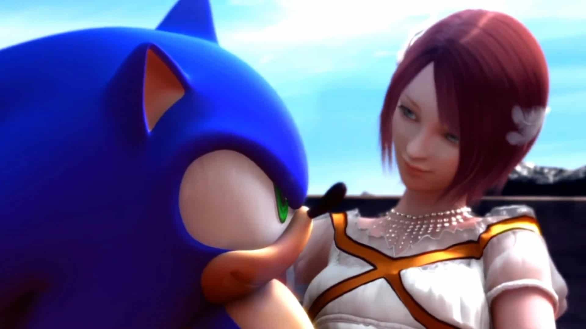 Sonic 06 Sonic and a human female looking at each other affectionately