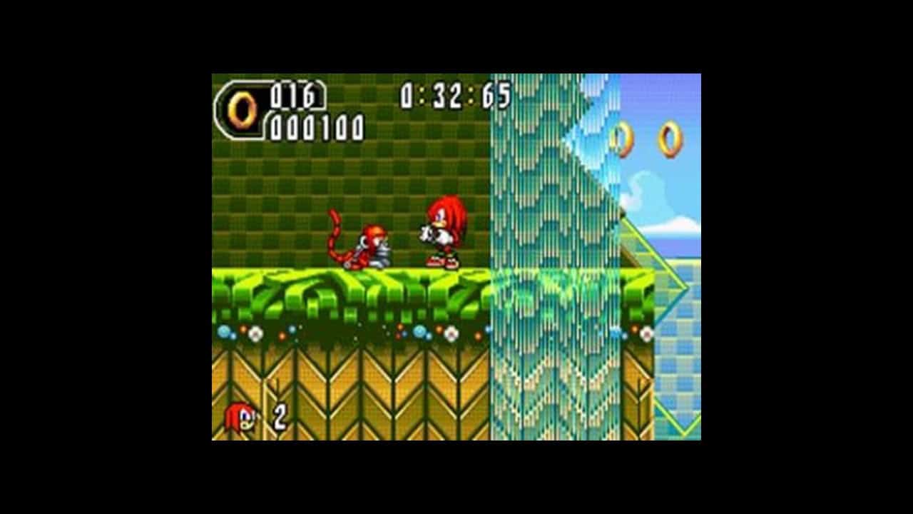 Knuckles standing next to a monkey in Sonic Advance 2