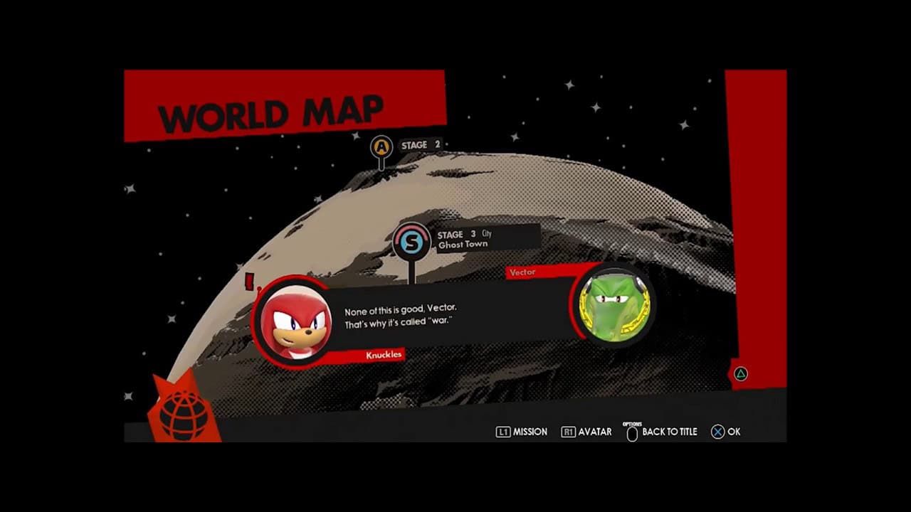 Knuckles war quote in Sonic Forces. He says "None of this is good Vector. That's why it's called "war.""