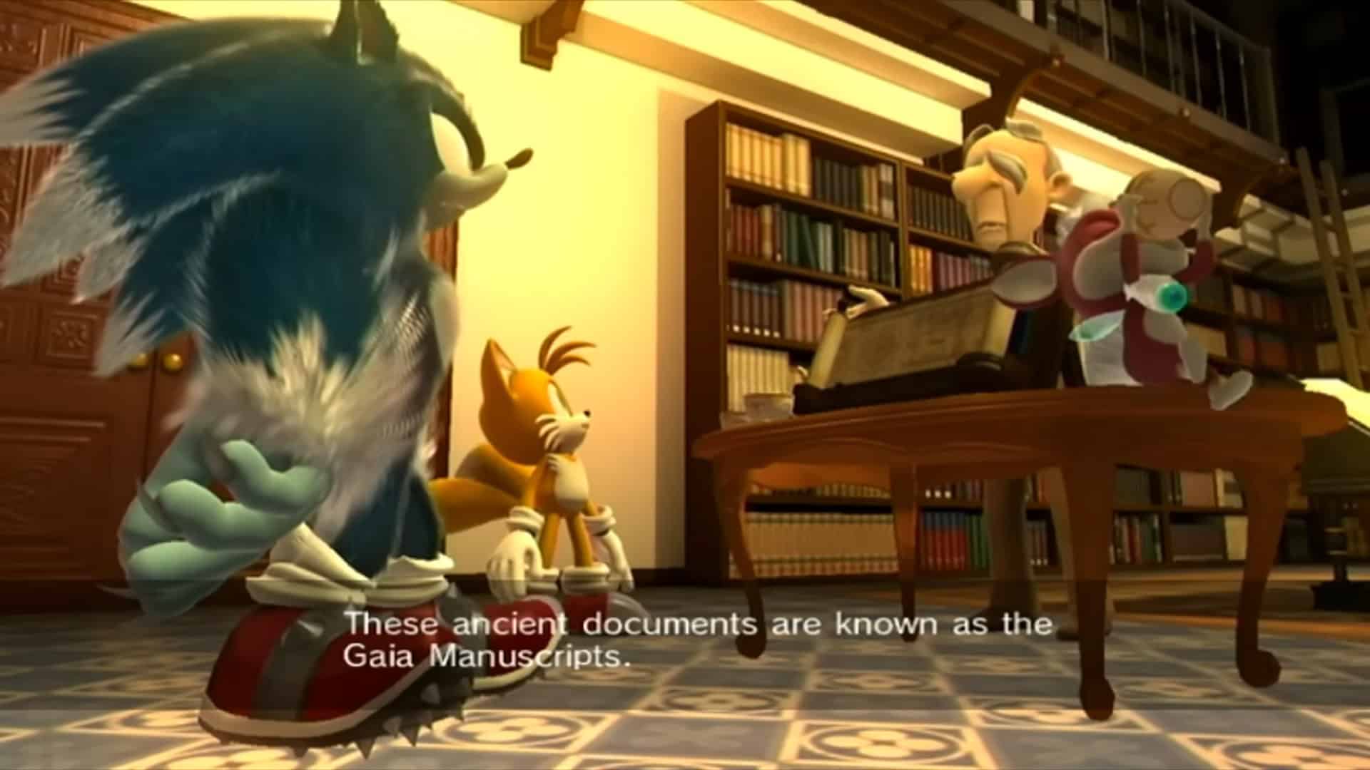 Sonic Werehog talking to a character about Gaia Manuscripts