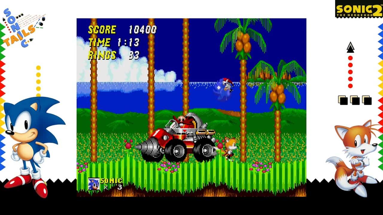 Sonic 2 screenshot of Tails and Sonic fighting Dr Eggman