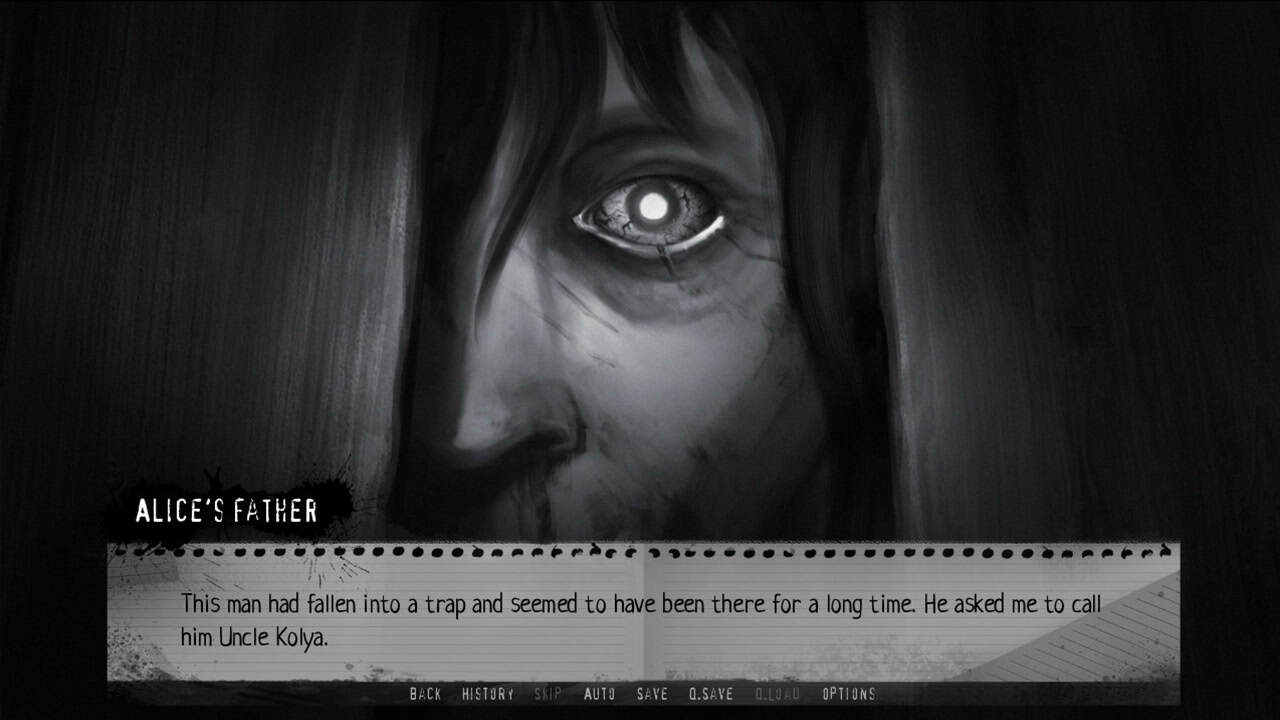 A screenshot of a man with a bloodshot eye in The Bunker Notes.