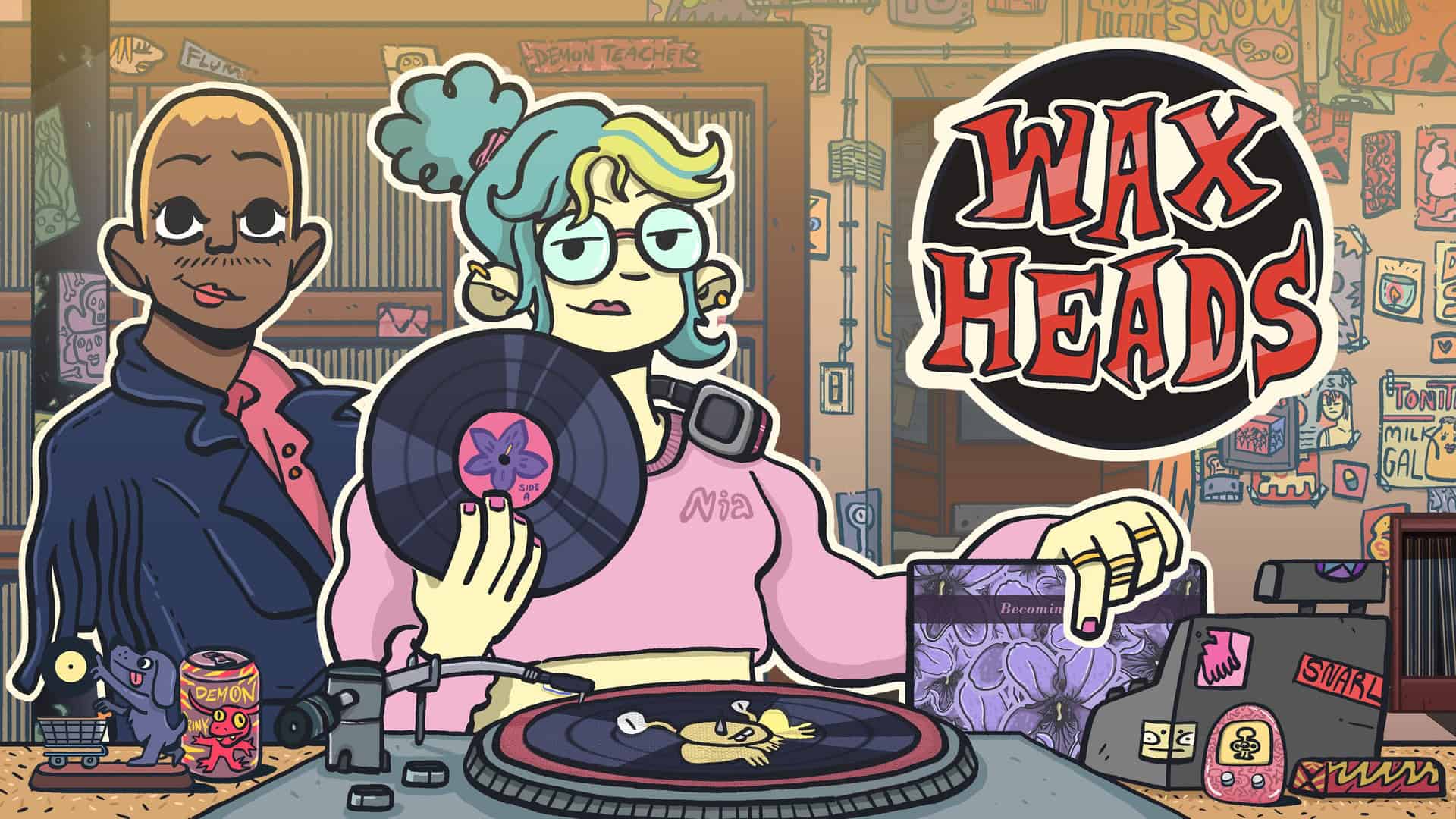 Wax Heads key art and logo featuring the characters Tee and Paul