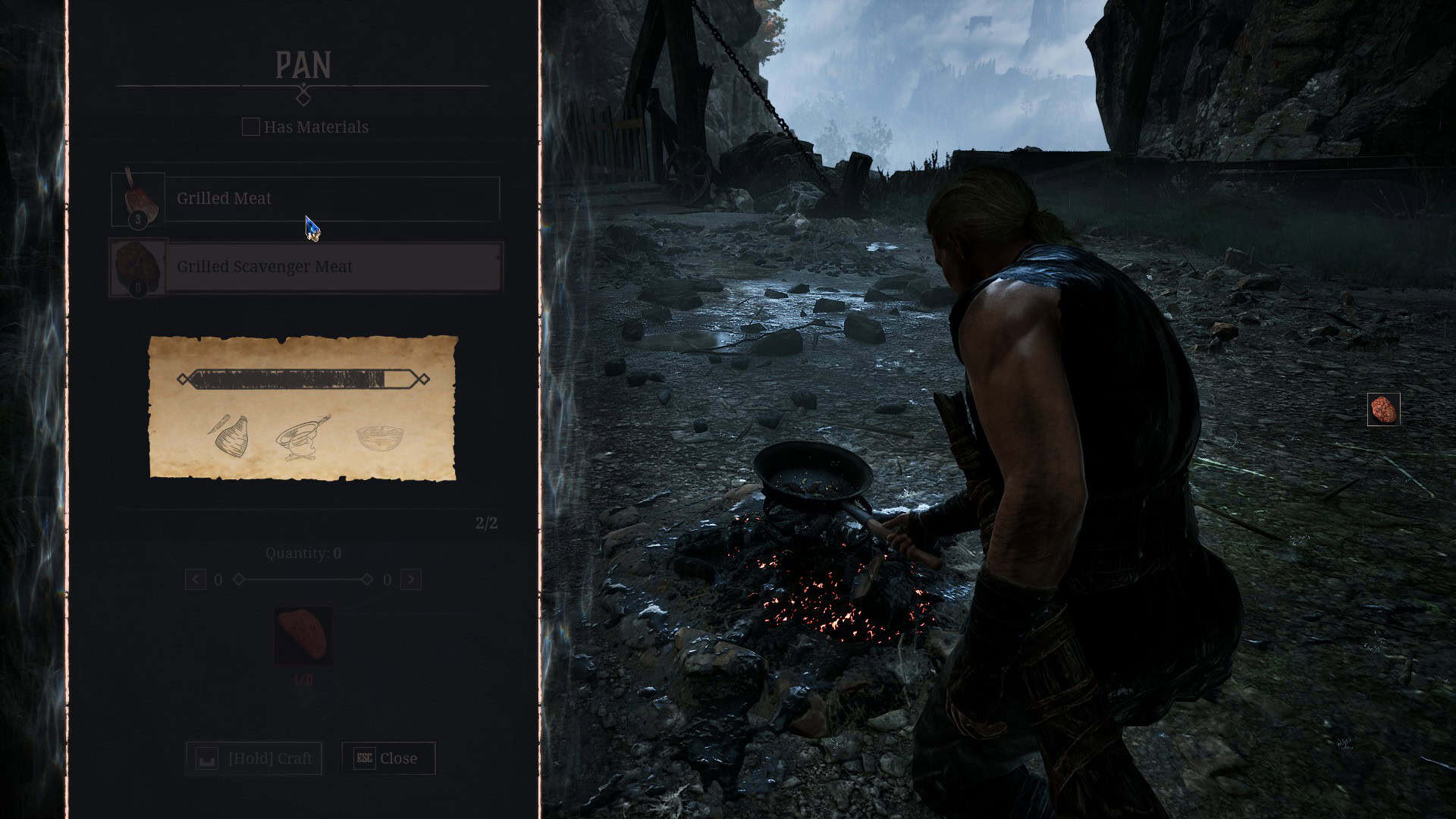 Gothic's Nanemelss Hero cooking meat on a pan