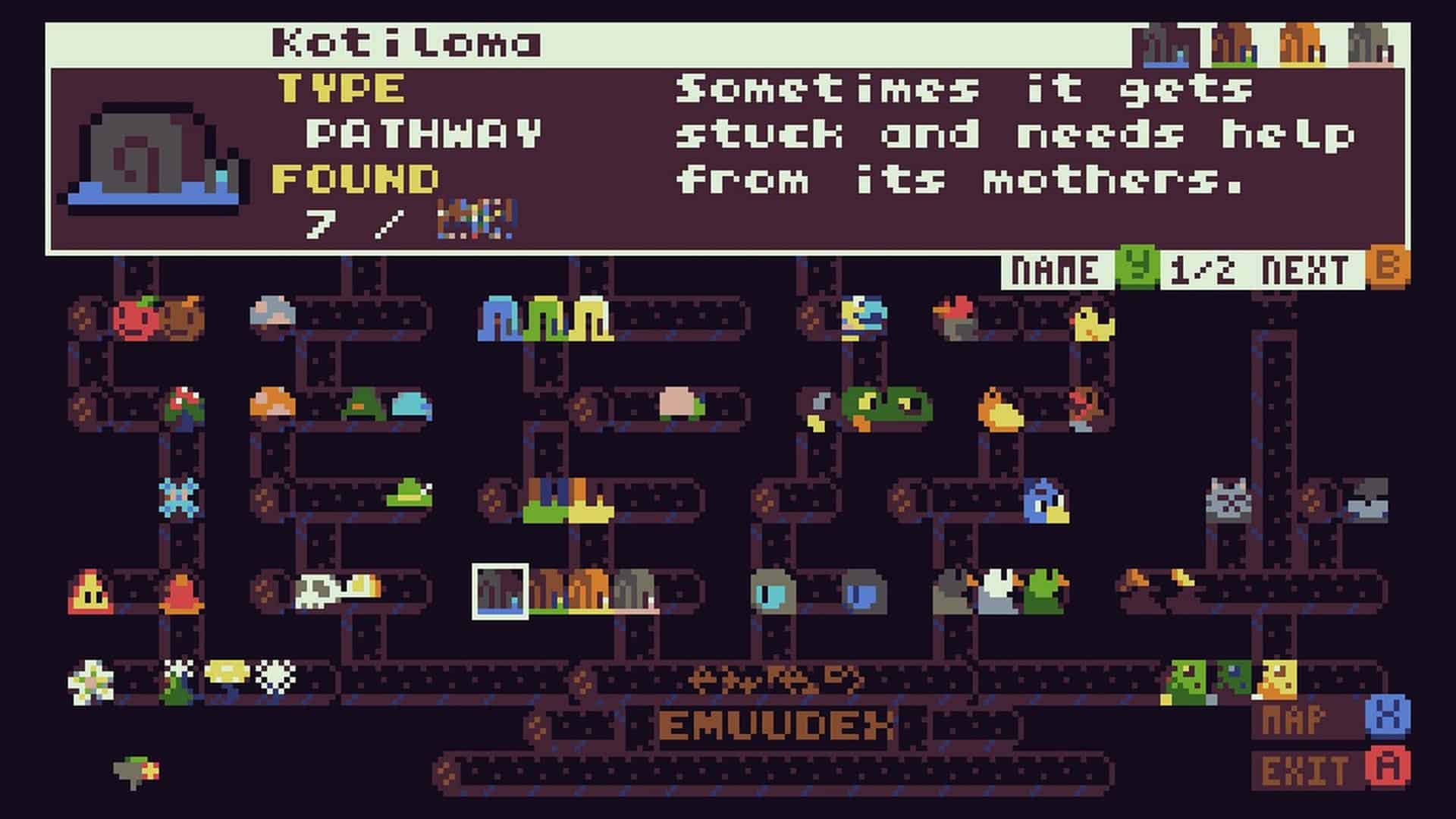A collection of various creatures in EMUUROM—an EMUUDEX