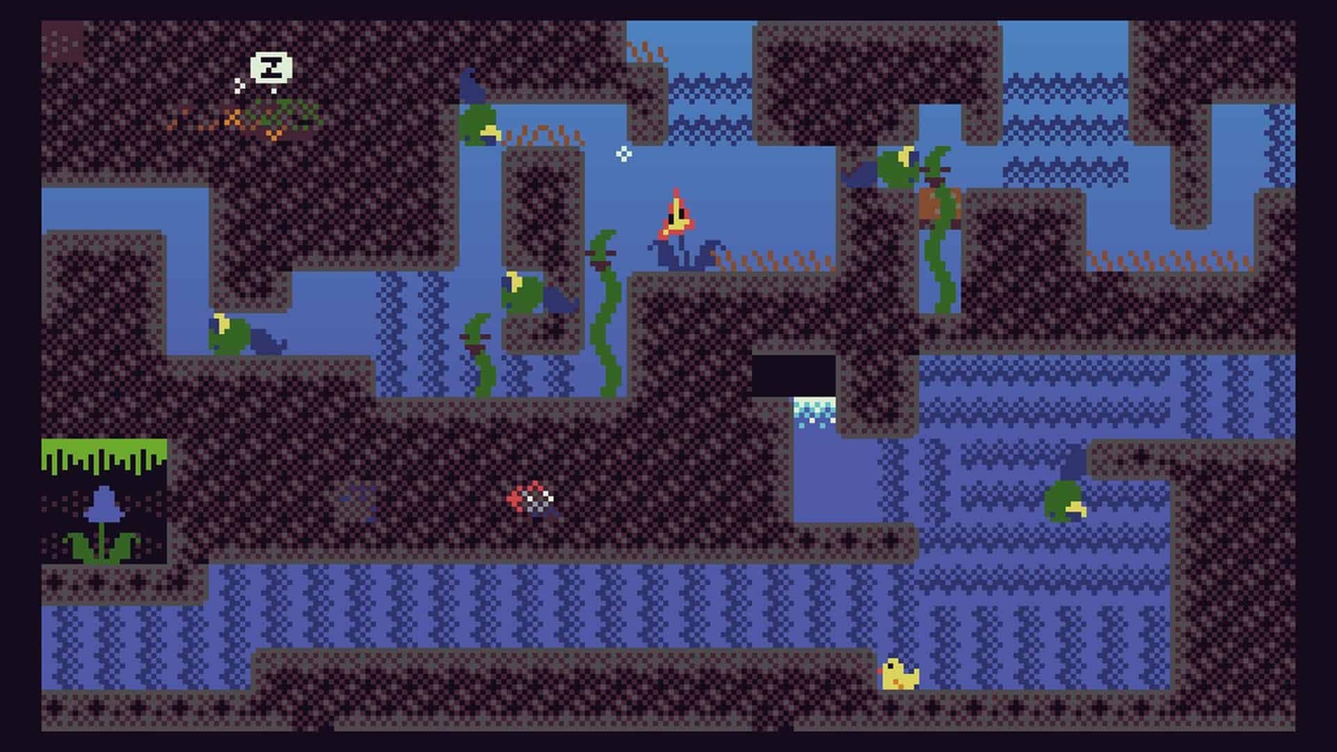 A water screen in EMUUROM, with the player character seemingly hidden behind terrain