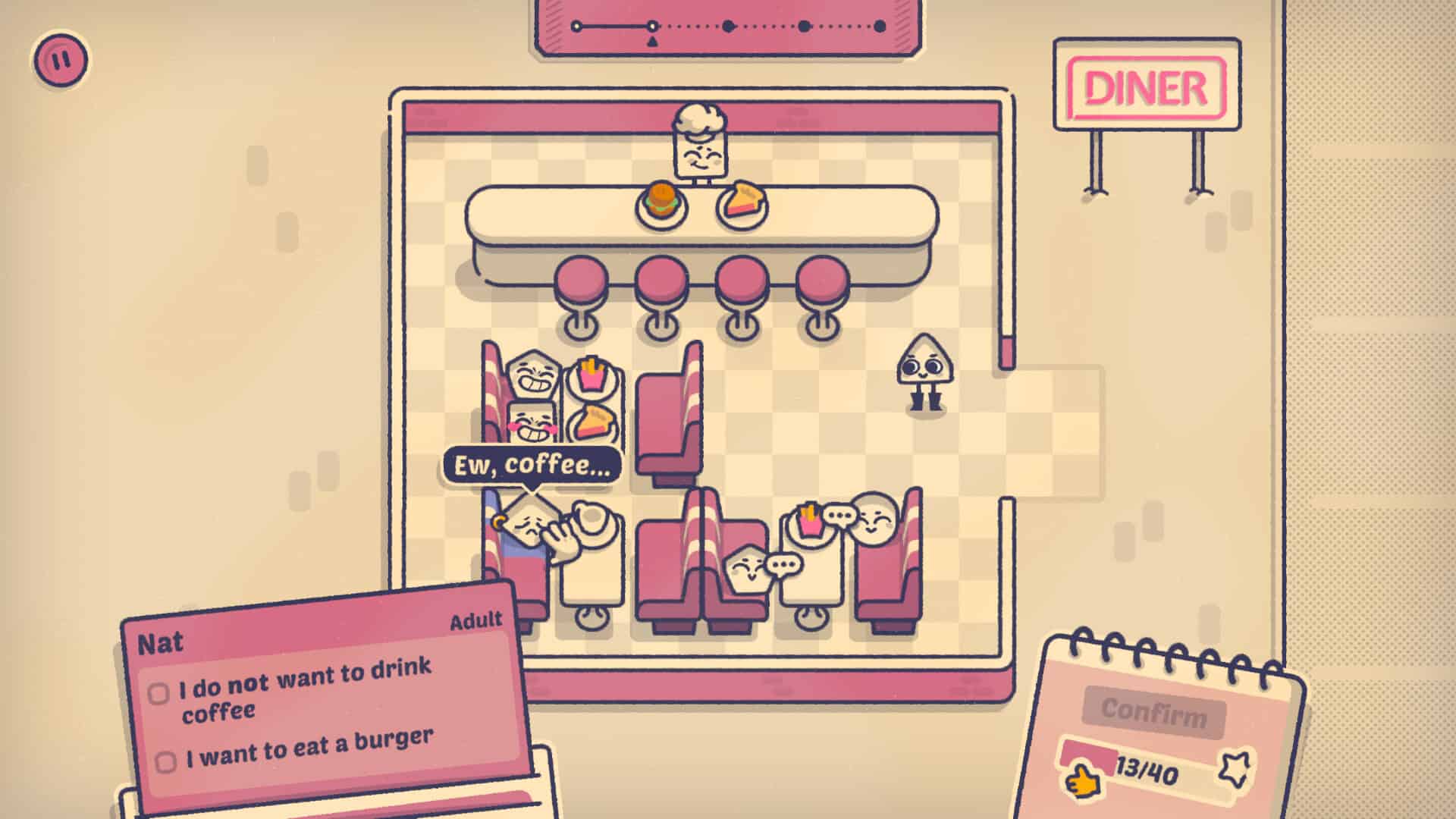 A diner in Is This Seat Taken