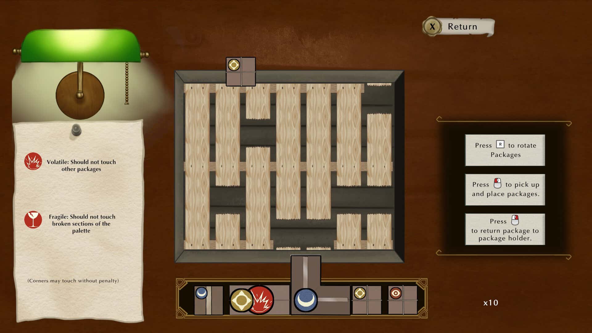 A screeenshot of the package sorting menu in Letter Lost.