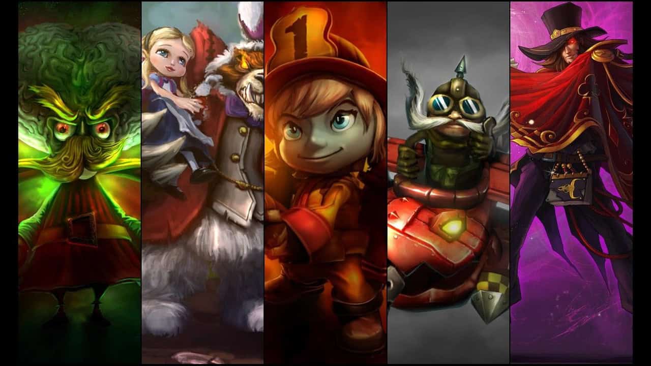 A collection of classic LoL skins for Heimerdinger, Annie, Tristana, Corki and Twisted Fate